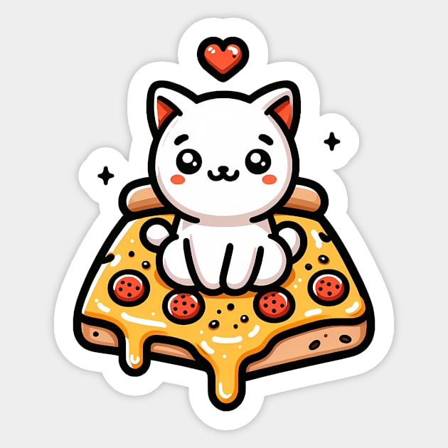 Kawaii Cat with Pizza Sticker by logiamerch